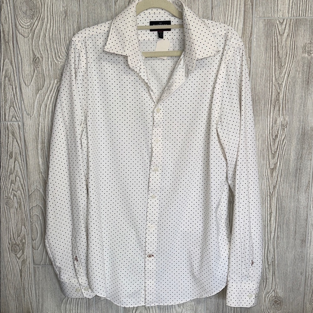 Express Slim Performance Blouse- Button down- polka dotted blouse